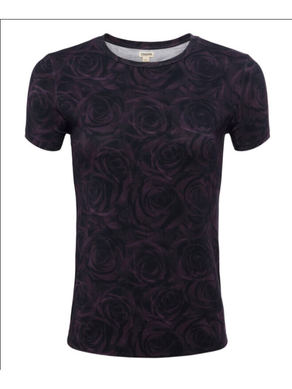 L'AGENCE Ressi Fitted Tee Crewneck Jersey Plum Multi Stacked Roses size S NWT